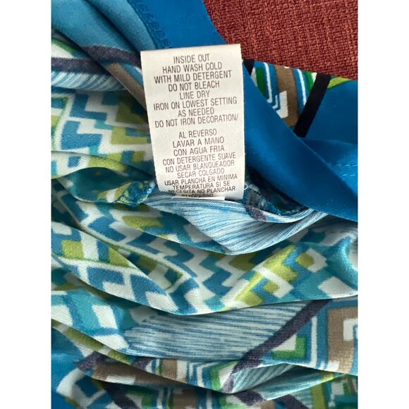 STUDIO ONE NY Shift Midi White Green Blue Sleeveless Embellished Neck Dress 18 - Picture 9 of 9